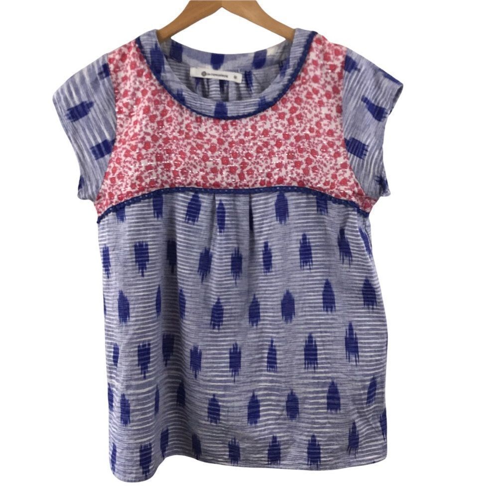The Impeccable Pig Women's M Patchwork Pattern Top Red Blue Pattern 100% Cotton